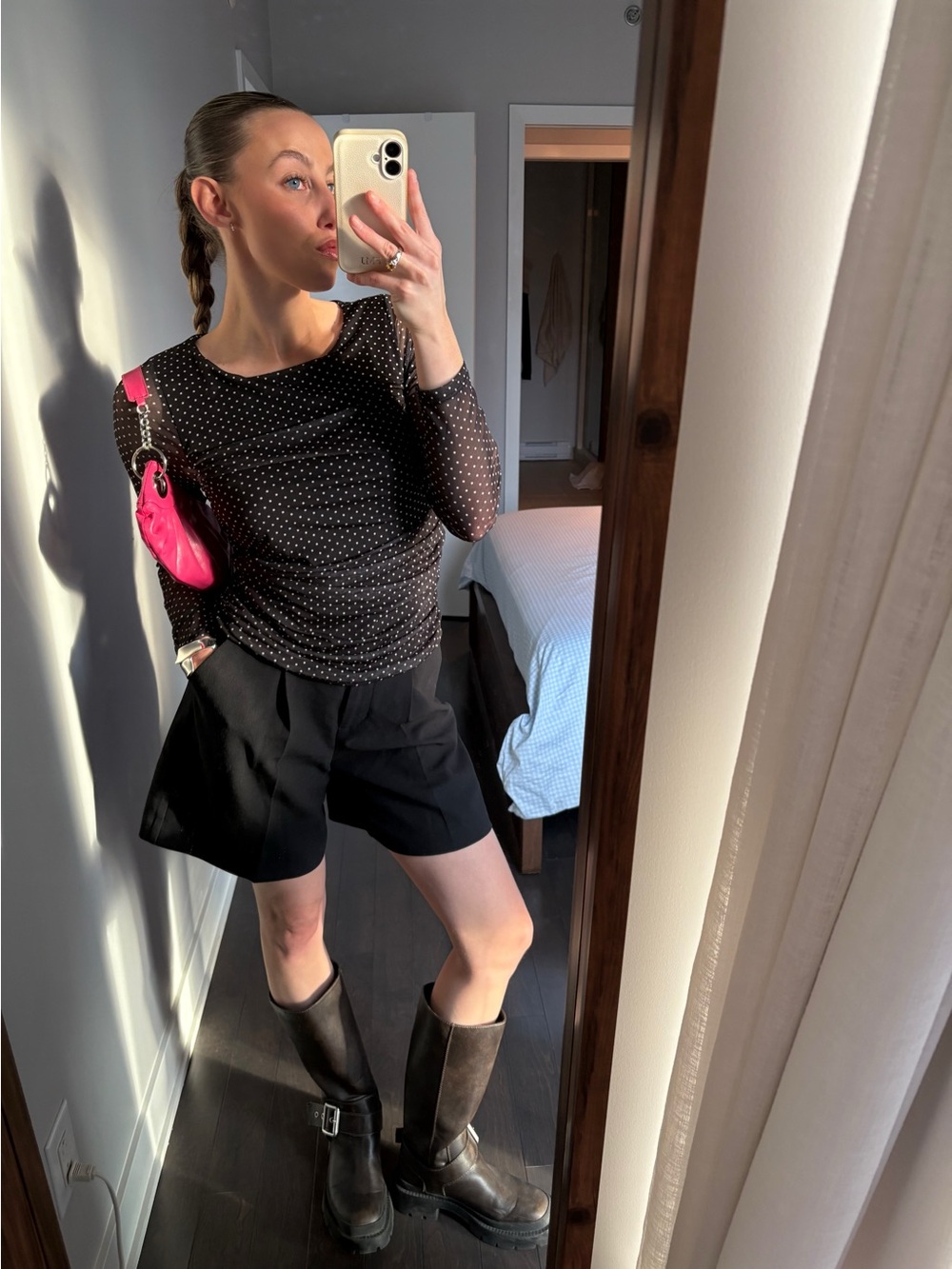Black Polka Dot Sheer Long-Sleeve Top by